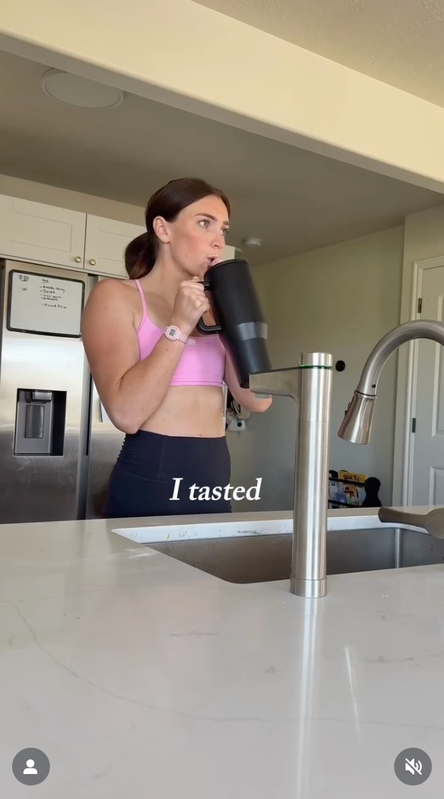 Steph demonstrating a water product in a sponsored video