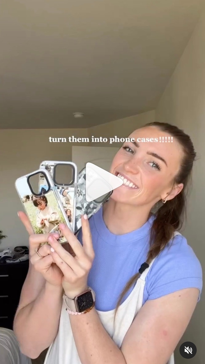 Steph holding personalized phone cases